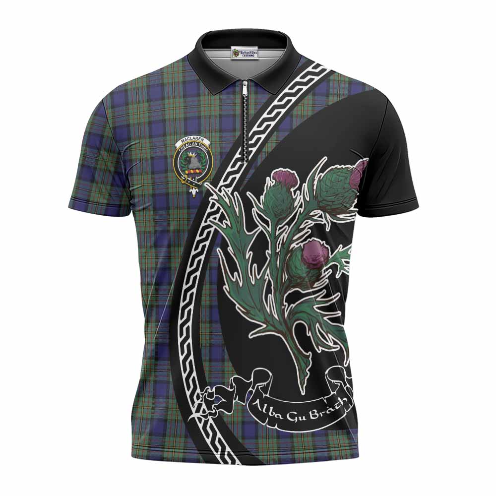 MacLaren (McLaren) Family Crest Tartan Zipper Polo Shirt Alba Thistle Inspired - Tartan Vibes Clothing