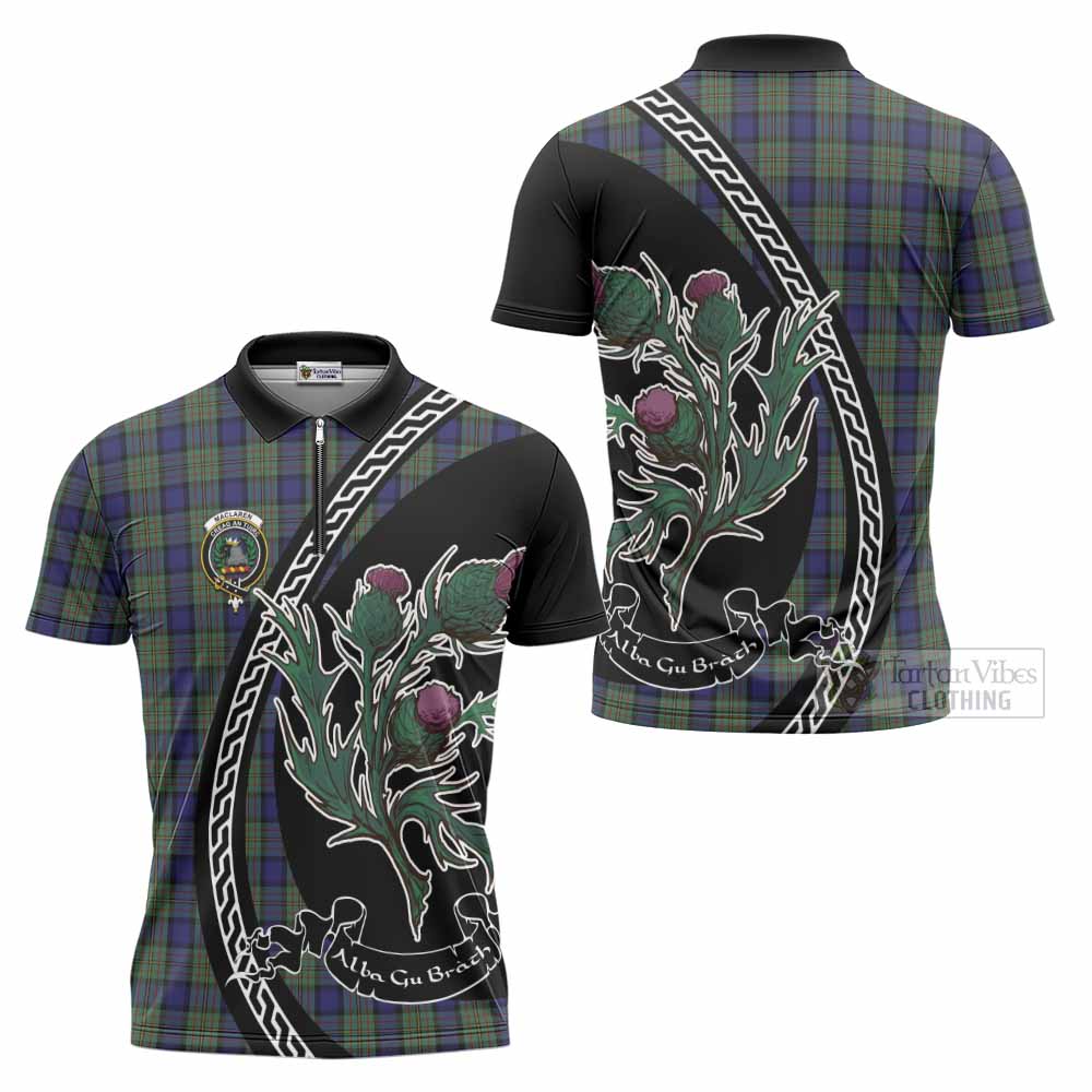 MacLaren (McLaren) Family Crest Tartan Zipper Polo Shirt Alba Thistle Inspired - Tartan Vibes Clothing