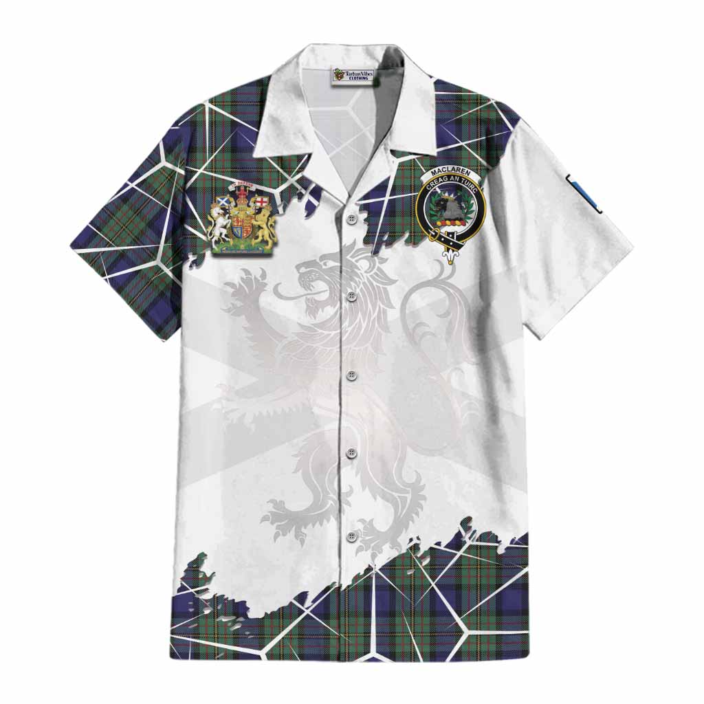 MacLaren (McLaren) Tartan Cotton Hawaiian Shirt with Family Crest and Lion Rampant Grunge Style