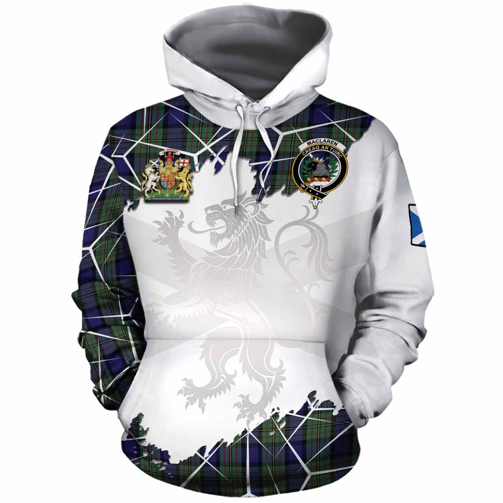 MacLaren (McLaren) Tartan Cotton Hoodie with Family Crest and Lion Rampant Grunge Style