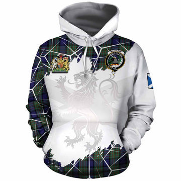 MacLaren (McLaren) Tartan Cotton Hoodie with Family Crest and Lion Rampant Grunge Style