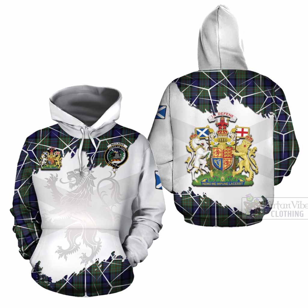 MacLaren (McLaren) Tartan Cotton Hoodie with Family Crest and Lion Rampant Grunge Style