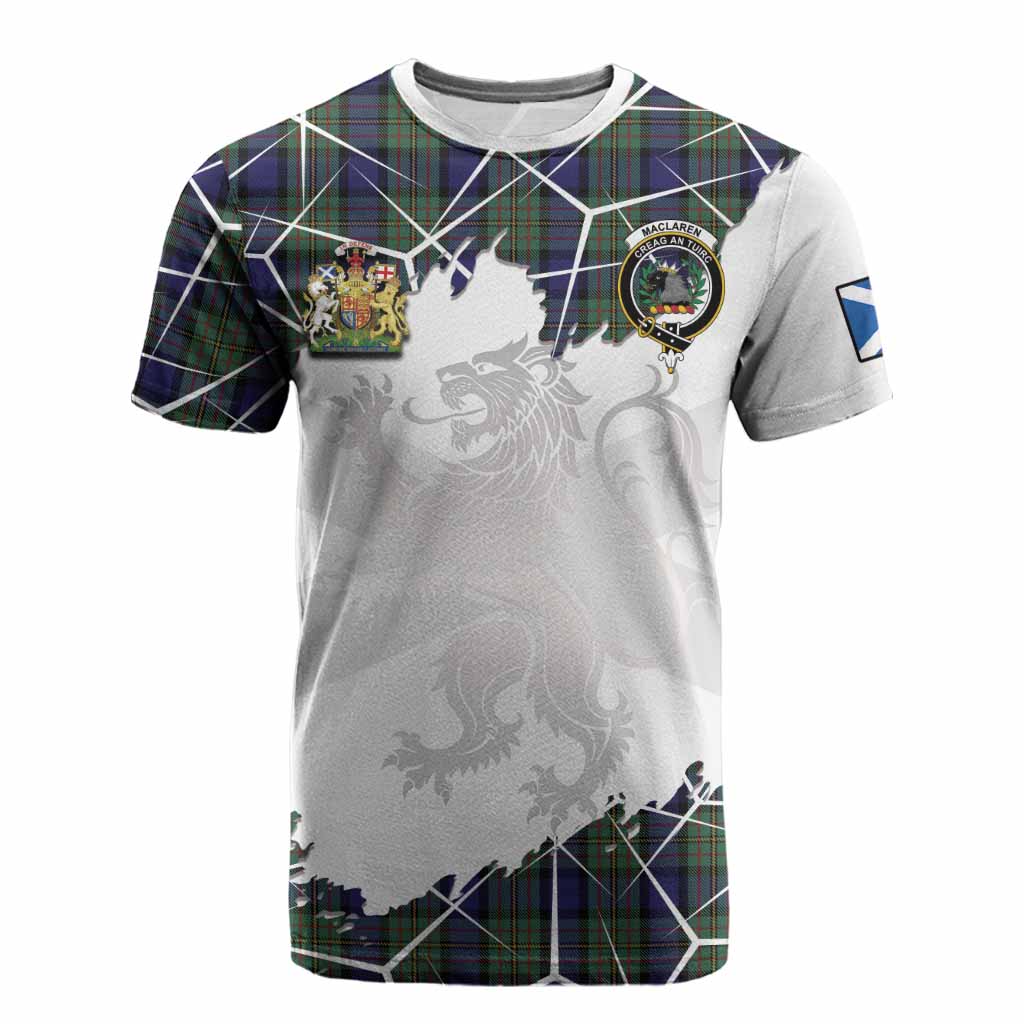 MacLaren (McLaren) Tartan Cotton T-shirt with Family Crest and Lion Rampant Grunge Style