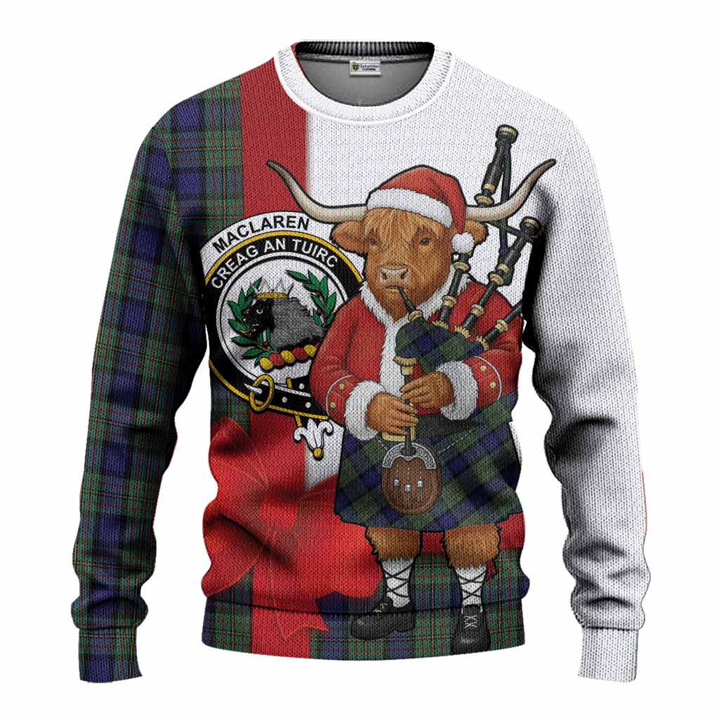 MacLaren (McLaren) Tartan Crest Christmas Christmas Ugly Sweater Highland Cow Bagpipes Coquette Bow Style