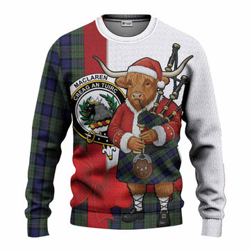 MacLaren (McLaren) Tartan Crest Christmas Christmas Ugly Sweater Highland Cow Bagpipes Coquette Bow Style
