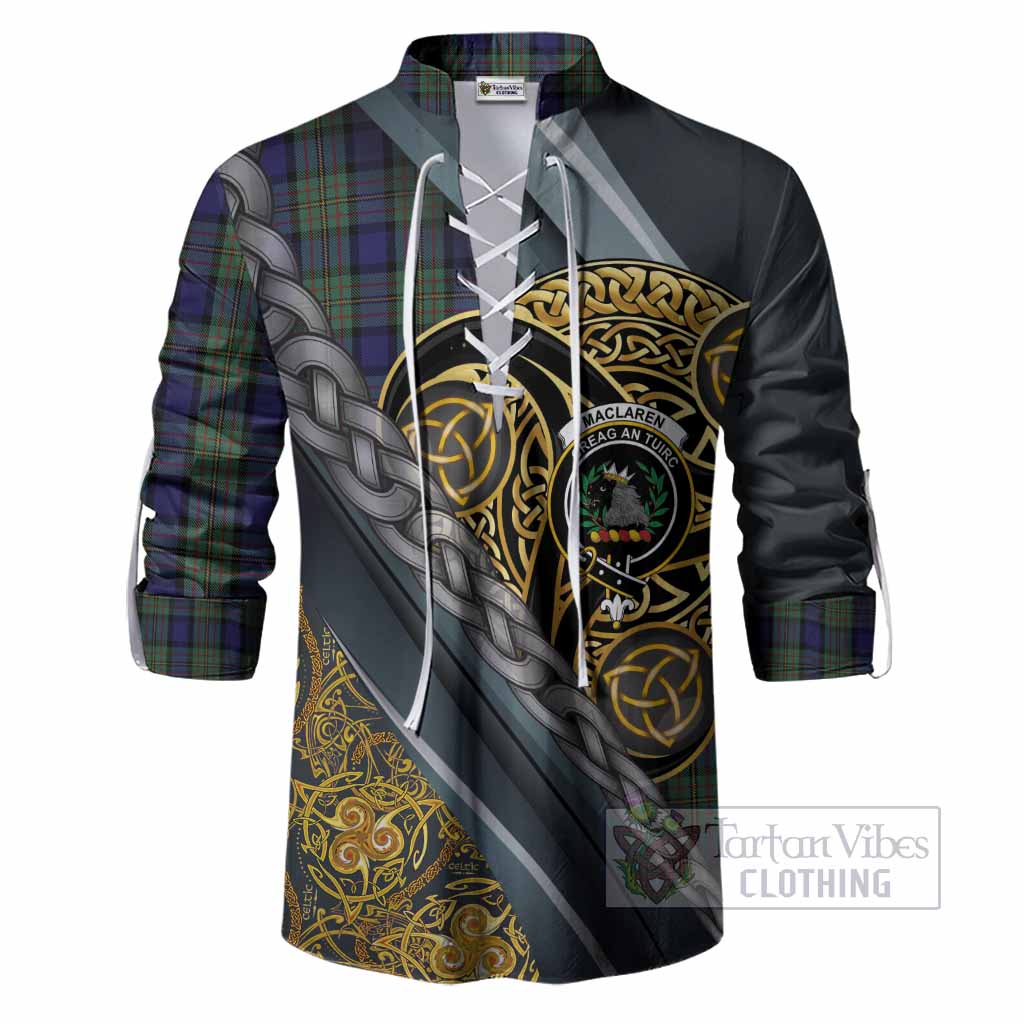 MacLaren (McLaren) Tartan Crest Ghillie Shirt Scottish Triskele Celtic