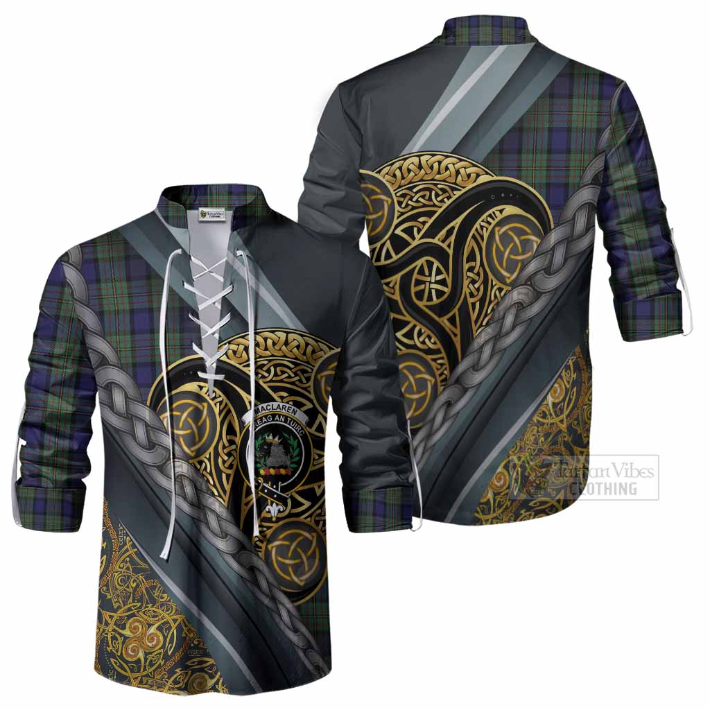 MacLaren (McLaren) Tartan Crest Ghillie Shirt Scottish Triskele Celtic