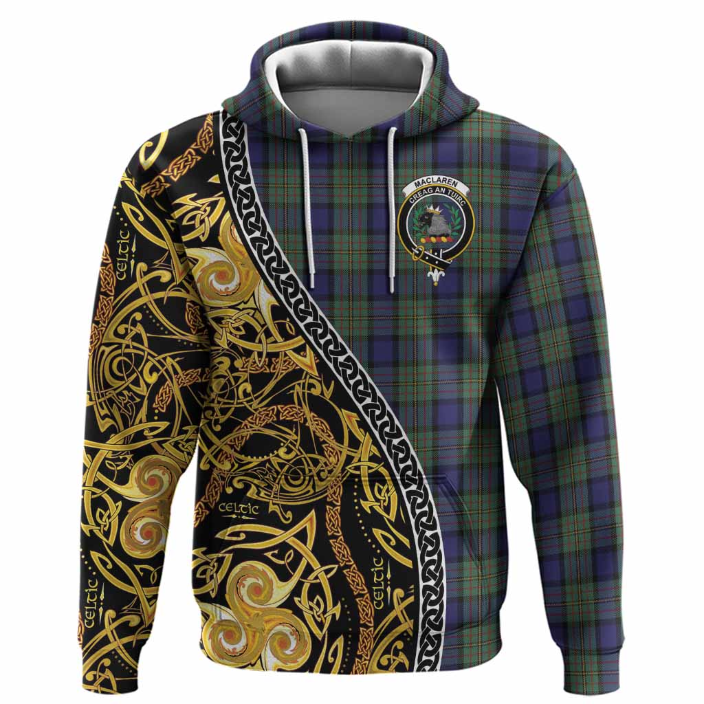 MacLaren (McLaren) Tartan Crest Hoodie Celtic Knot and Triple Trickle Spiral Symbols