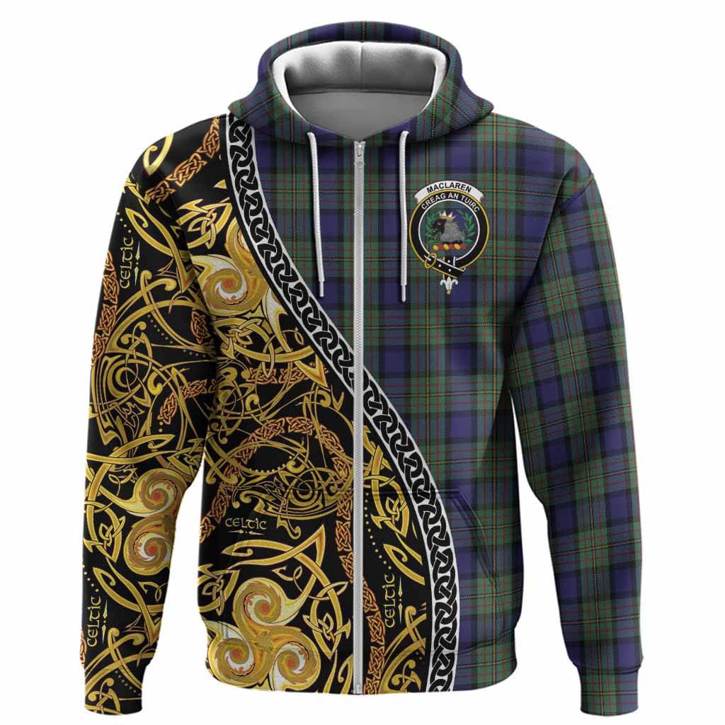 MacLaren (McLaren) Tartan Crest Hoodie Celtic Knot and Triple Trickle Spiral Symbols