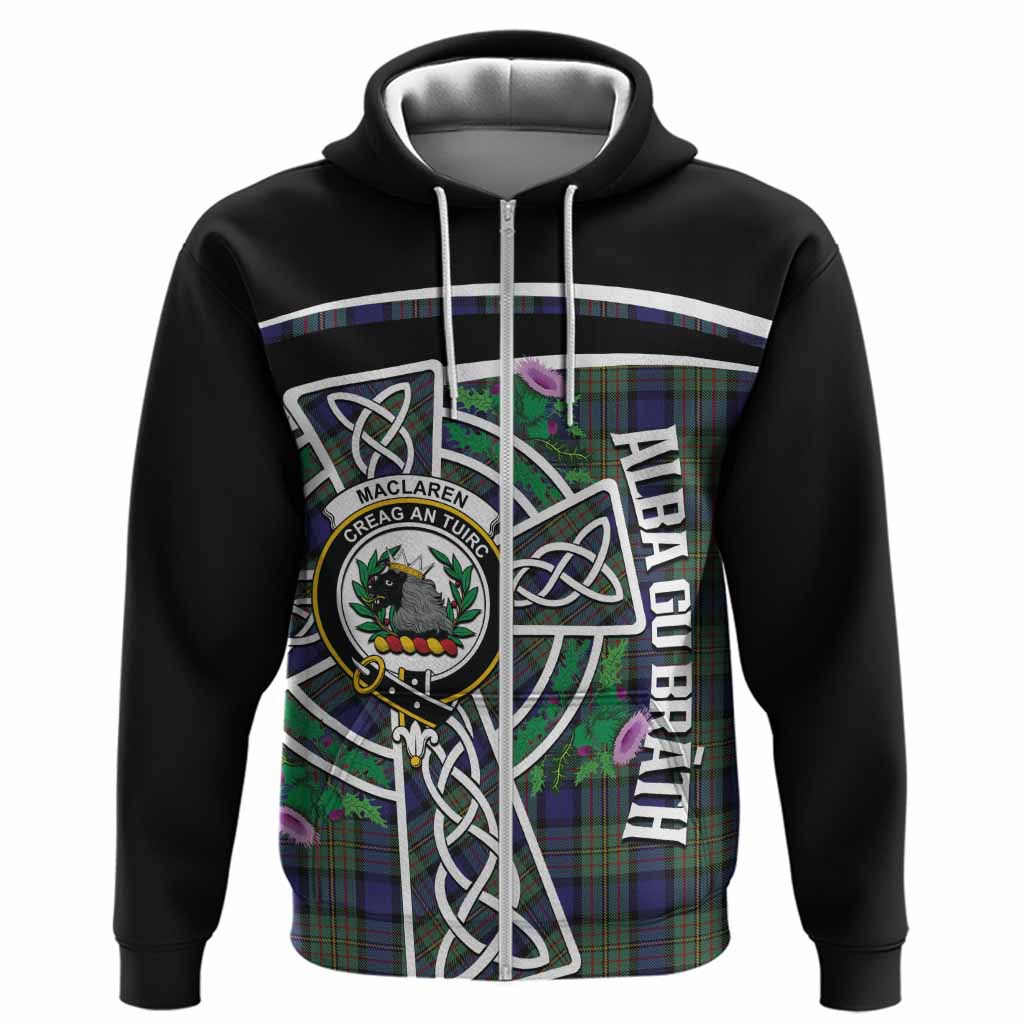 MacLaren (McLaren) Tartan Crest Hoodie Scottish Thistle Celtic Cross Alba Gu Brath