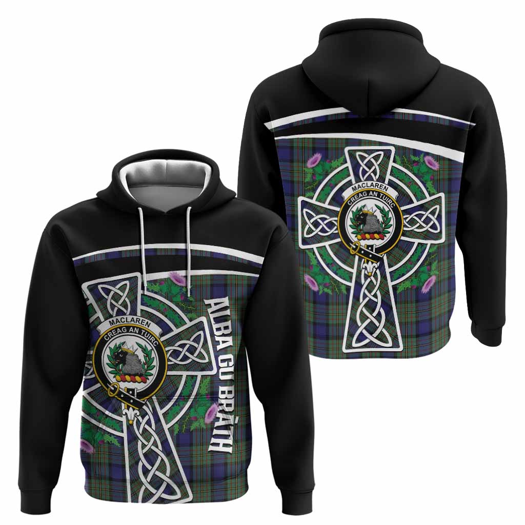 MacLaren (McLaren) Tartan Crest Hoodie Scottish Thistle Celtic Cross Alba Gu Brath