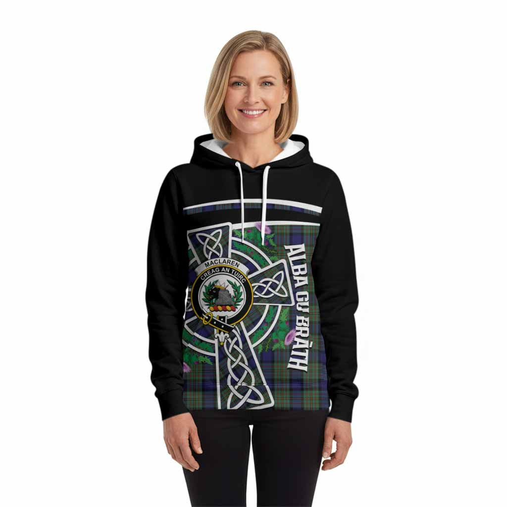 MacLaren (McLaren) Tartan Crest Hoodie Scottish Thistle Celtic Cross Alba Gu Brath