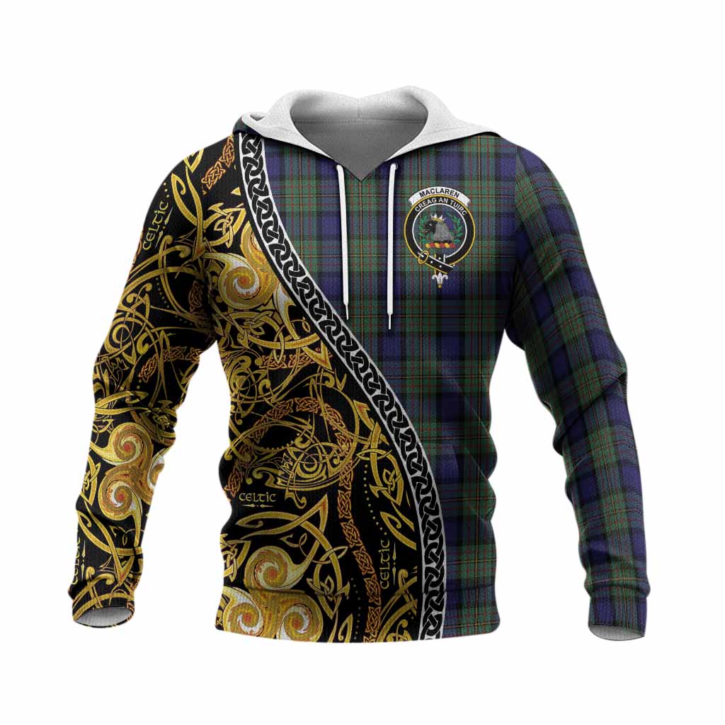 MacLaren (McLaren) Tartan Crest Knitted Hoodie Celtic Knot and Triple Trickle Spiral Symbols