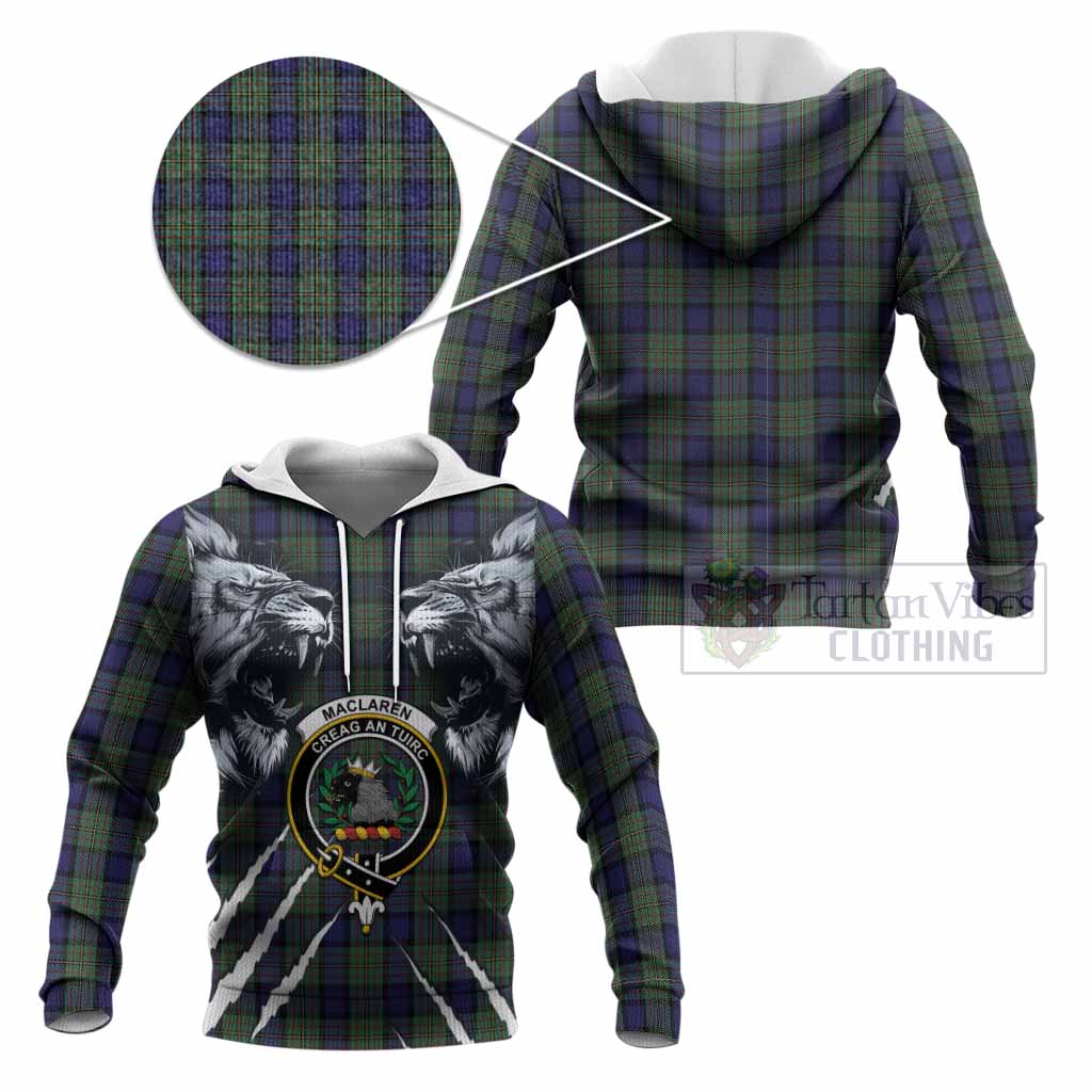MacLaren (McLaren) Tartan Crest Knitted Hoodie Ferocious Lion Style