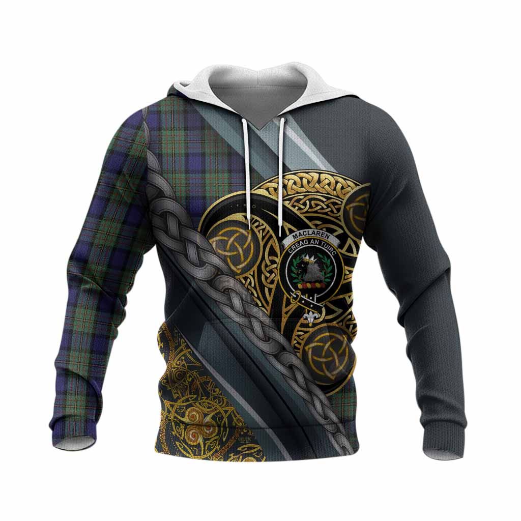 MacLaren (McLaren) Tartan Crest Knitted Hoodie Scottish Triskele Celtic