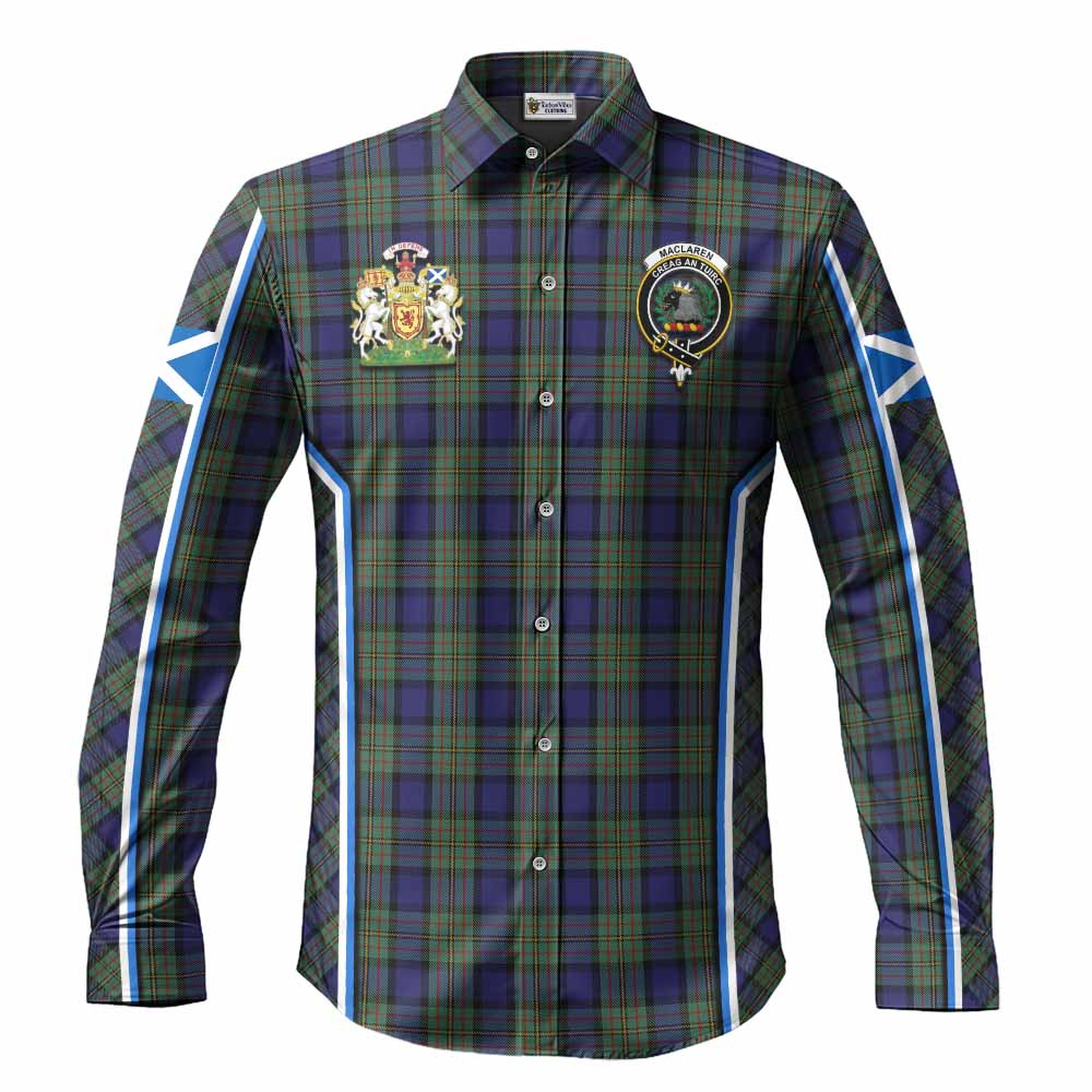 MacLaren (McLaren) Tartan Crest Long Sleeve Button Shirts Scotland Coat of Arm Flag Style - Tartan Vibes Clothing