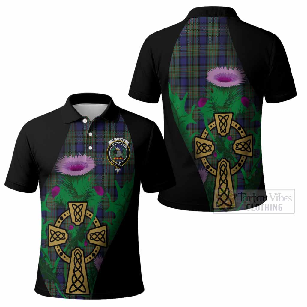 MacLaren (McLaren) Tartan Crest Polo Shirt Celtic Cross Thistle Flowers