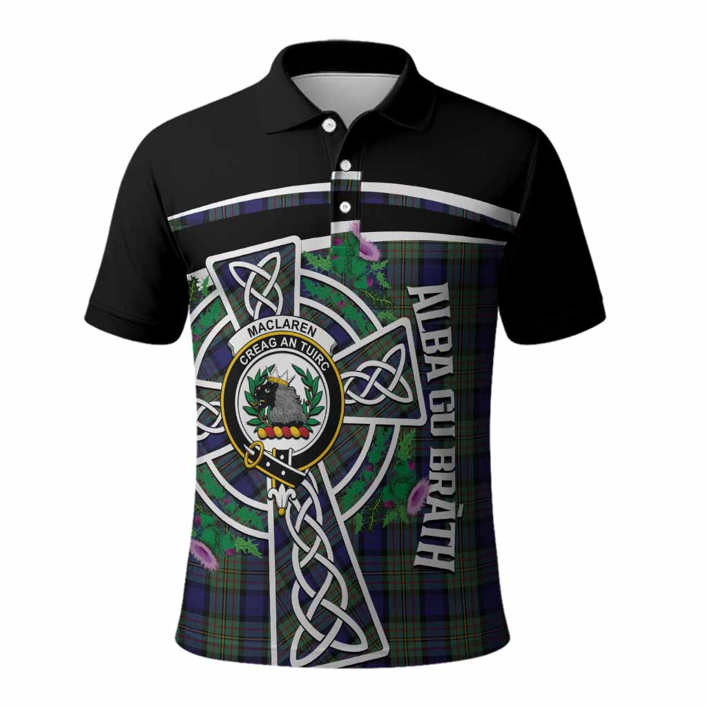 MacLaren (McLaren) Tartan Crest Polo Shirt Scottish Thistle Celtic Cross Alba Gu Brath