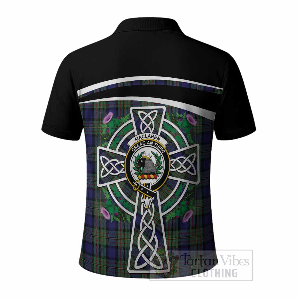 MacLaren (McLaren) Tartan Crest Polo Shirt Scottish Thistle Celtic Cross Alba Gu Brath