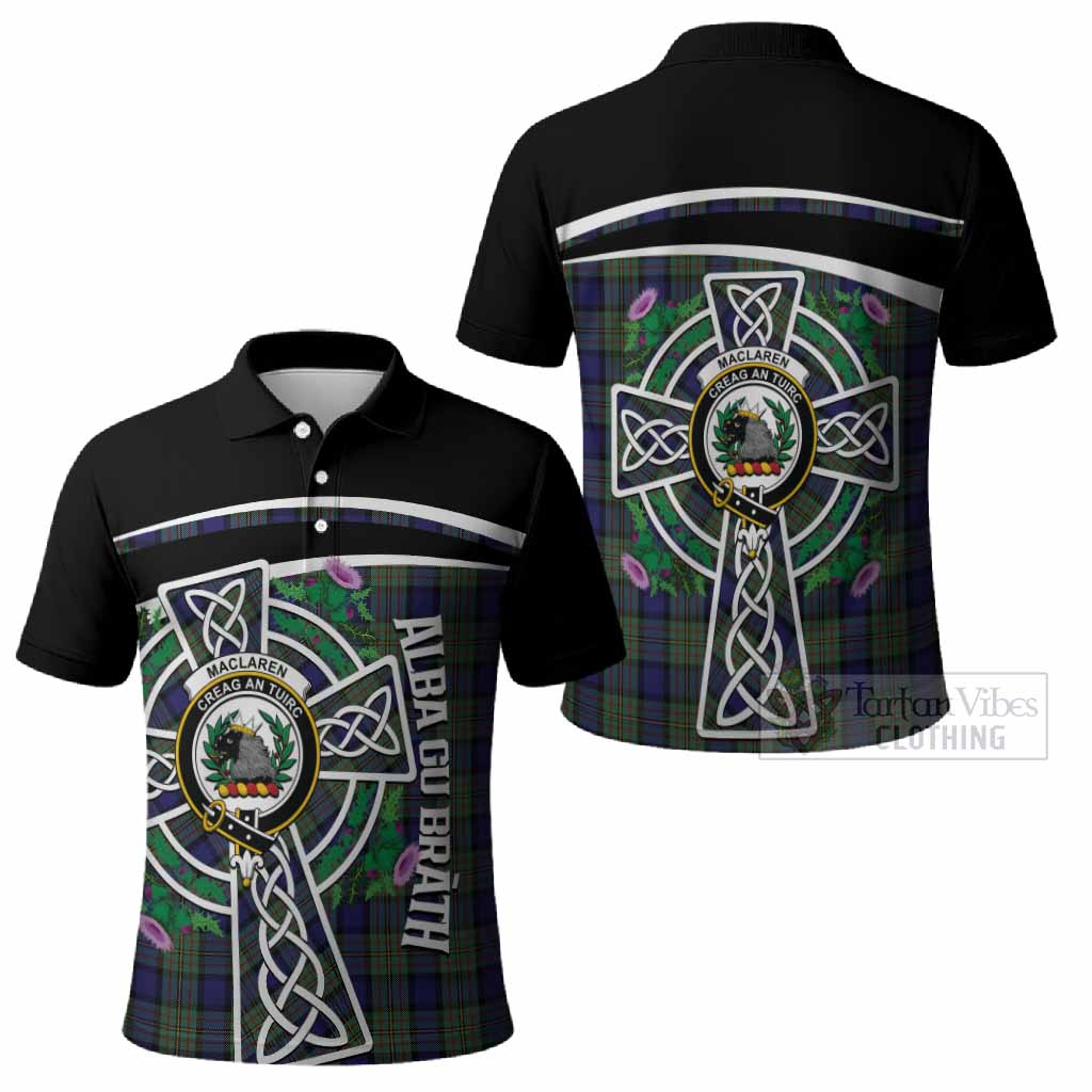 MacLaren (McLaren) Tartan Crest Polo Shirt Scottish Thistle Celtic Cross Alba Gu Brath