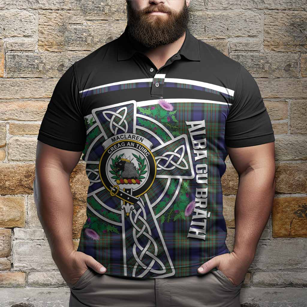 MacLaren (McLaren) Tartan Crest Polo Shirt Scottish Thistle Celtic Cross Alba Gu Brath