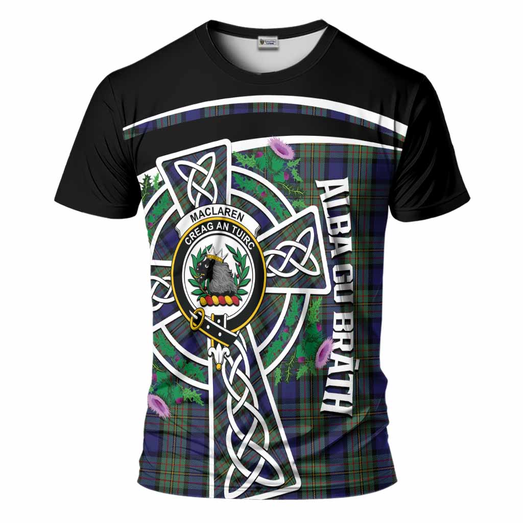 MacLaren (McLaren) Tartan Crest T-Shirt Scottish Thistle Celtic Cross Alba Gu Brath