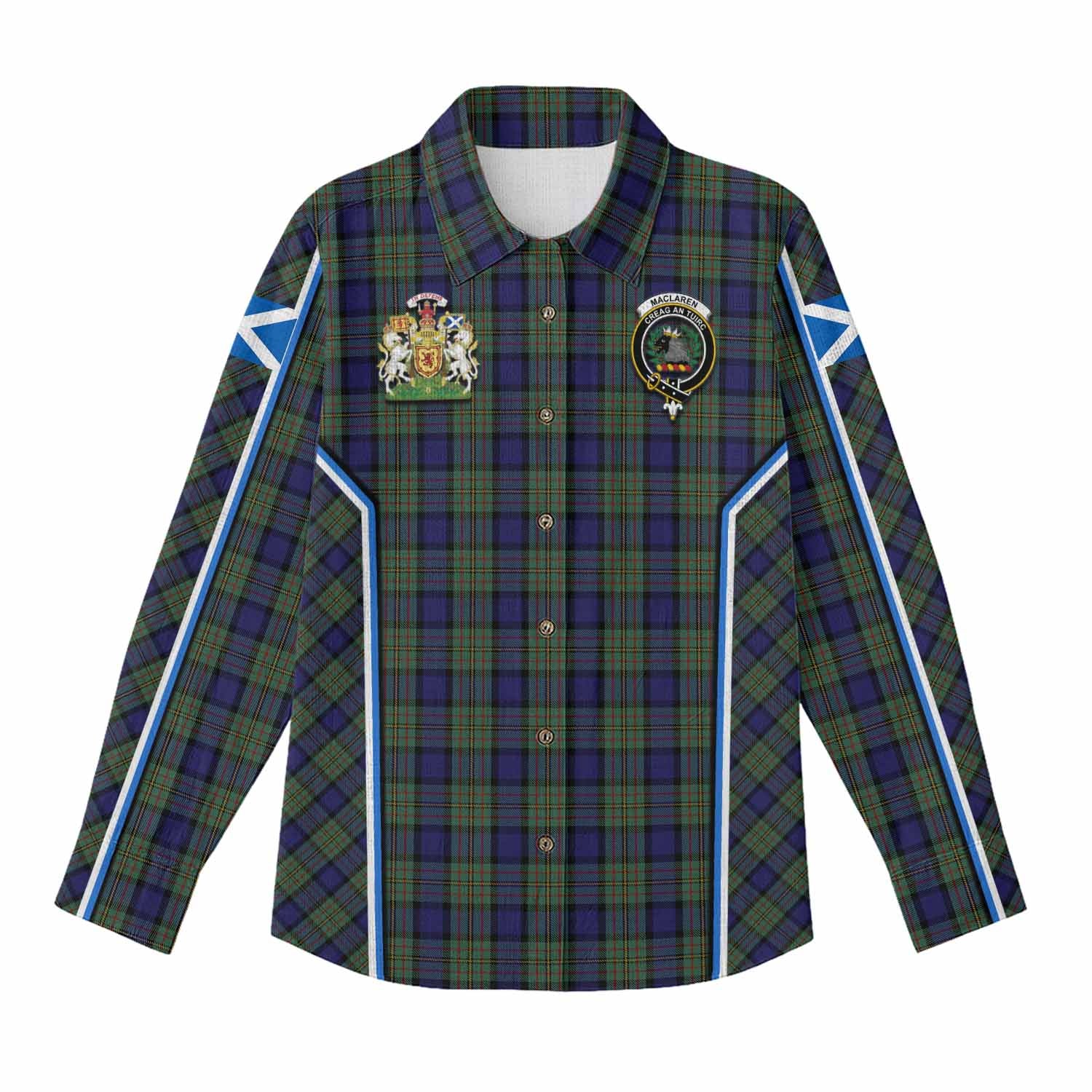 MacLaren (McLaren) Tartan Crest Women Casual Shirt Scotland Coat of Arm Flag Style - Tartan Vibes Clothing