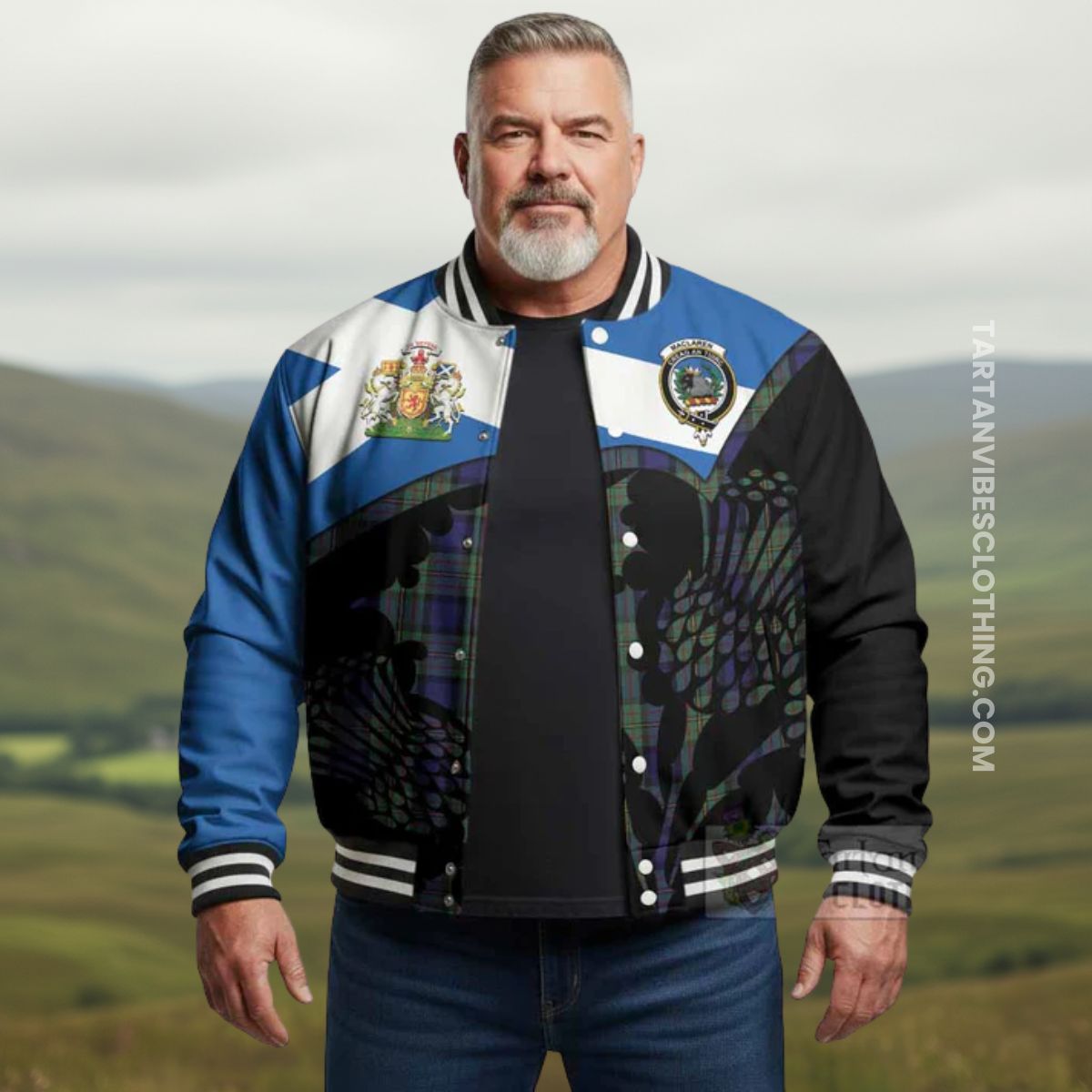 MacLaren (McLaren) Tartan Family Crest Baseball Jacket Scotland Thistle Floral Flag Style