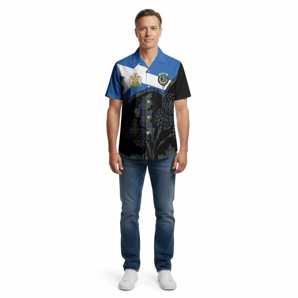 MacLaren (McLaren) Tartan Family Crest Cotton Hawaiian Shirt Scotland Thistle Floral Flag Style