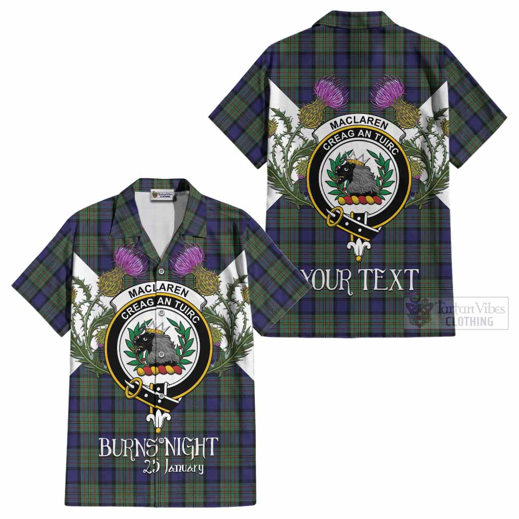MacLaren (McLaren) Tartan Family Crest Cotton Hawaiian Shirt Scottish Burns Night Thistle Floral