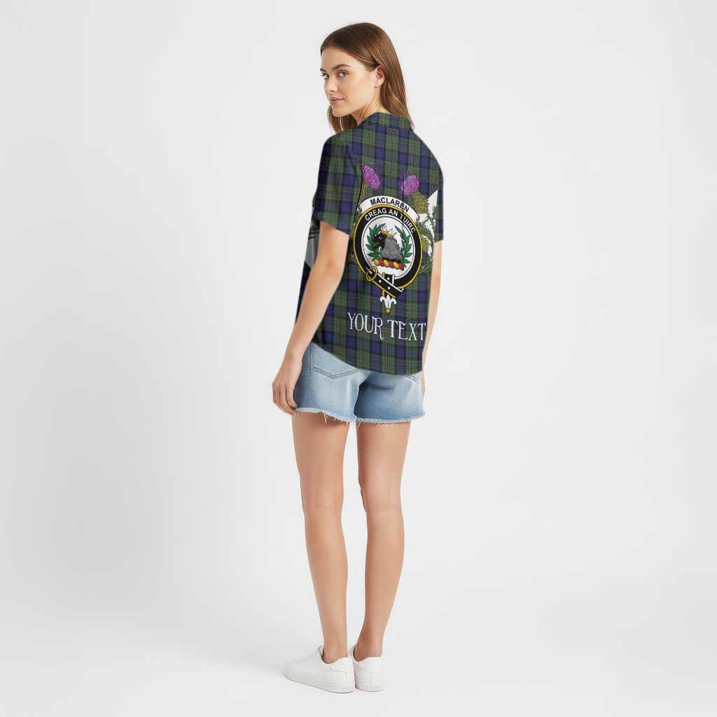 MacLaren (McLaren) Tartan Family Crest Cotton Hawaiian Shirt Scottish Burns Night Thistle Floral