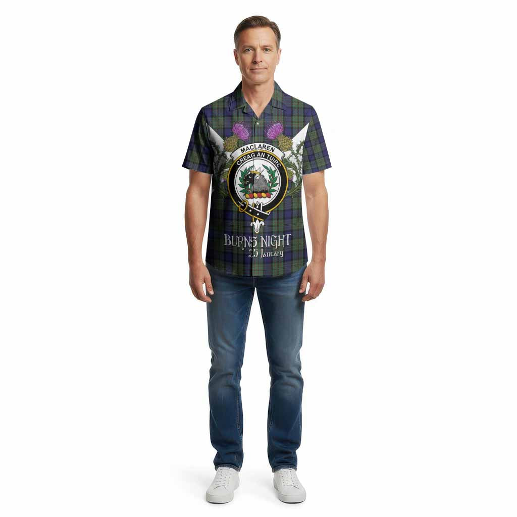 MacLaren (McLaren) Tartan Family Crest Cotton Hawaiian Shirt Scottish Burns Night Thistle Floral
