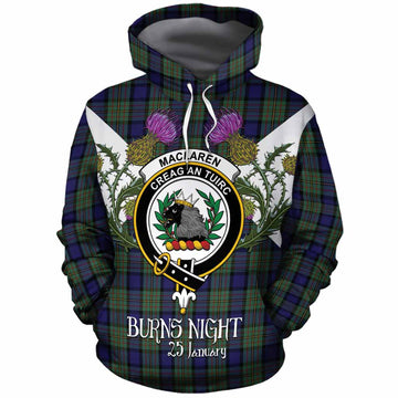 MacLaren (McLaren) Tartan Family Crest Cotton Hoodie Scottish Burns Night Thistle Floral