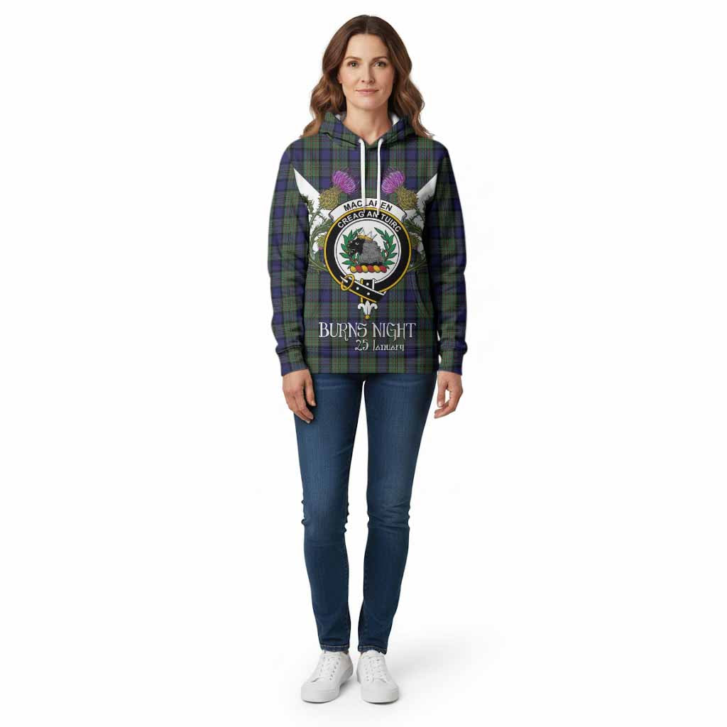 MacLaren (McLaren) Tartan Family Crest Cotton Hoodie Scottish Burns Night Thistle Floral