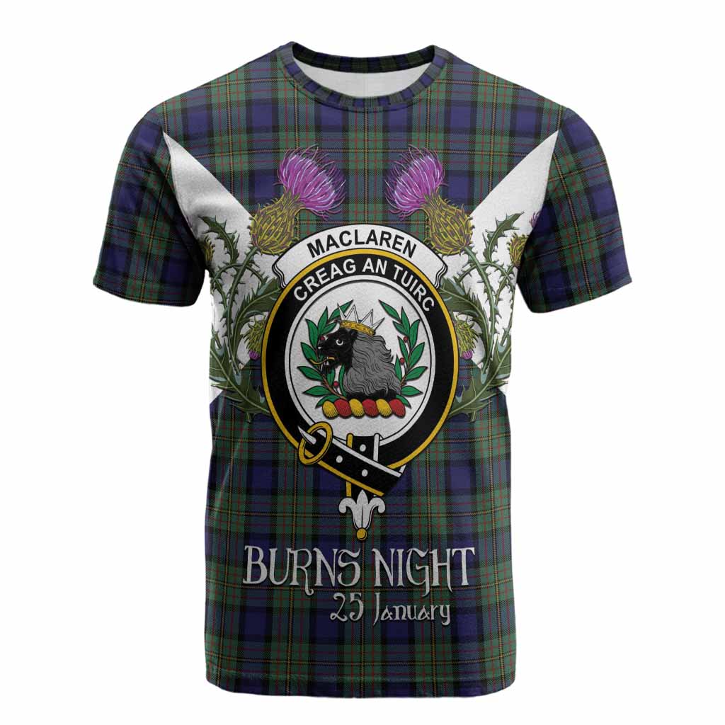 MacLaren (McLaren) Tartan Family Crest Cotton T-shirt Scottish Burns Night Thistle Floral