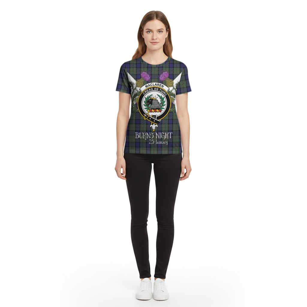 MacLaren (McLaren) Tartan Family Crest Cotton T-shirt Scottish Burns Night Thistle Floral