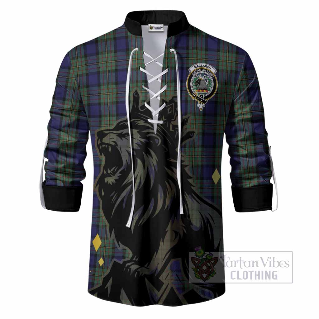 MacLaren (McLaren) Tartan Family Crest Ghillie Shirt Crowned Lion Roaring