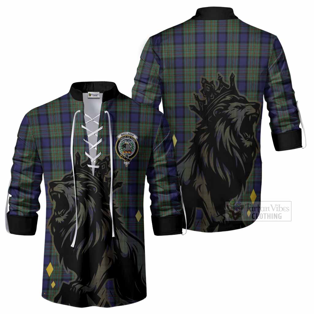 MacLaren (McLaren) Tartan Family Crest Ghillie Shirt Crowned Lion Roaring