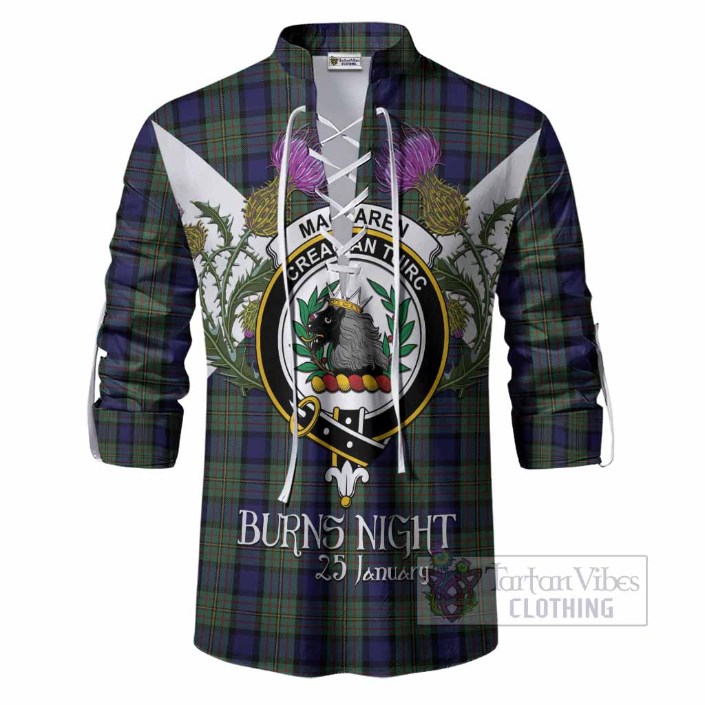 MacLaren (McLaren) Tartan Family Crest Ghillie Shirt Scottish Burns Night Thistle Floral