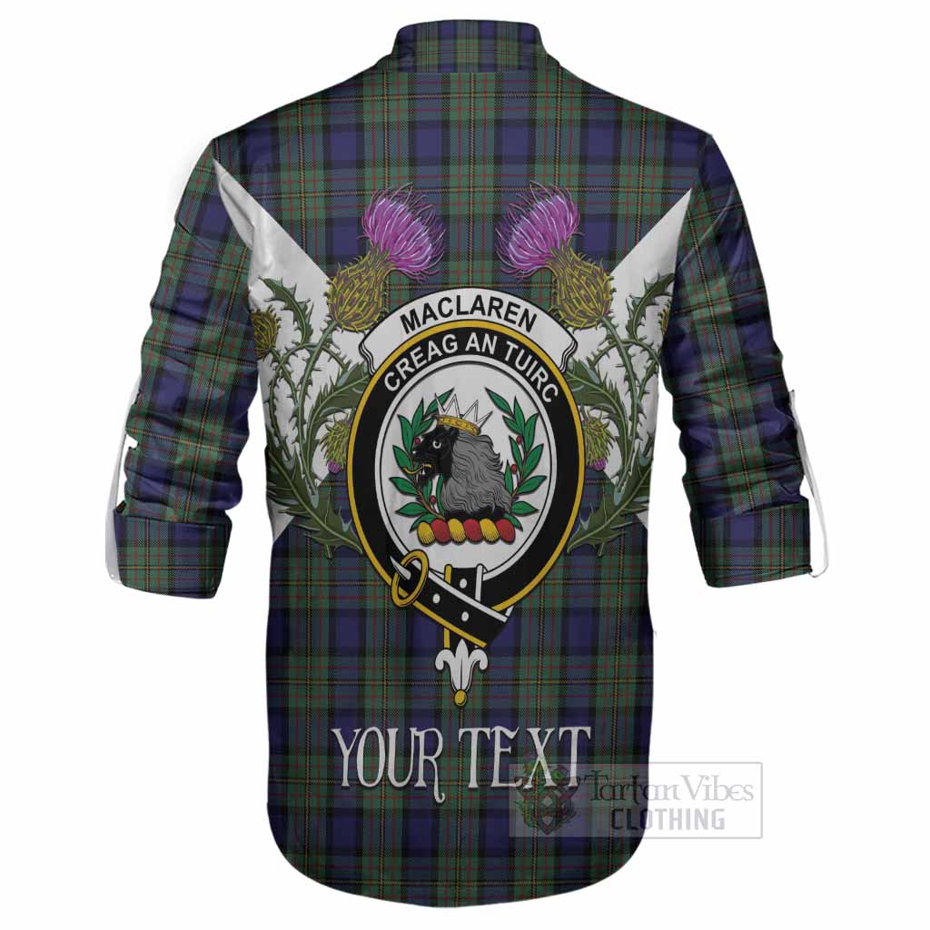 MacLaren (McLaren) Tartan Family Crest Ghillie Shirt Scottish Burns Night Thistle Floral