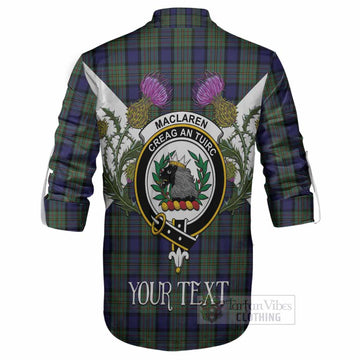 MacLaren (McLaren) Tartan Family Crest Ghillie Shirt Scottish Burns Night Thistle Floral
