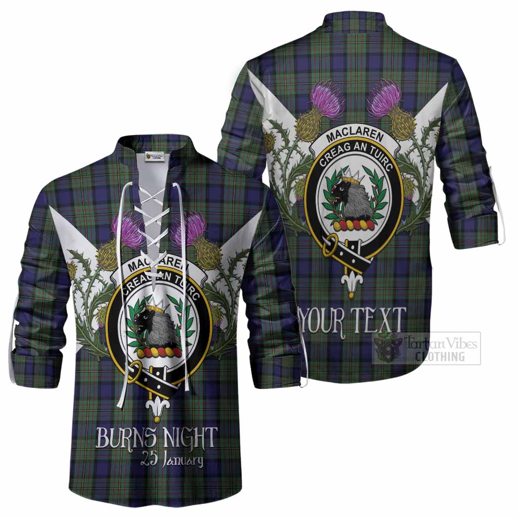 MacLaren (McLaren) Tartan Family Crest Ghillie Shirt Scottish Burns Night Thistle Floral