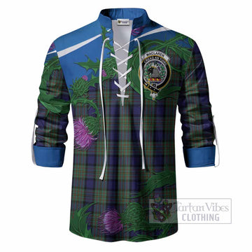 MacLaren (McLaren) Tartan Family Crest Ghillie Shirt Thistle in Minimalism