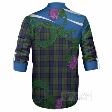 MacLaren (McLaren) Tartan Family Crest Ghillie Shirt Thistle in Minimalism