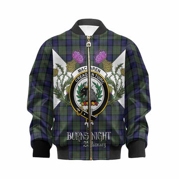 MacLaren (McLaren) Tartan Family Crest Kid Bomber Jacket Scottish Burns Night Thistle Floral