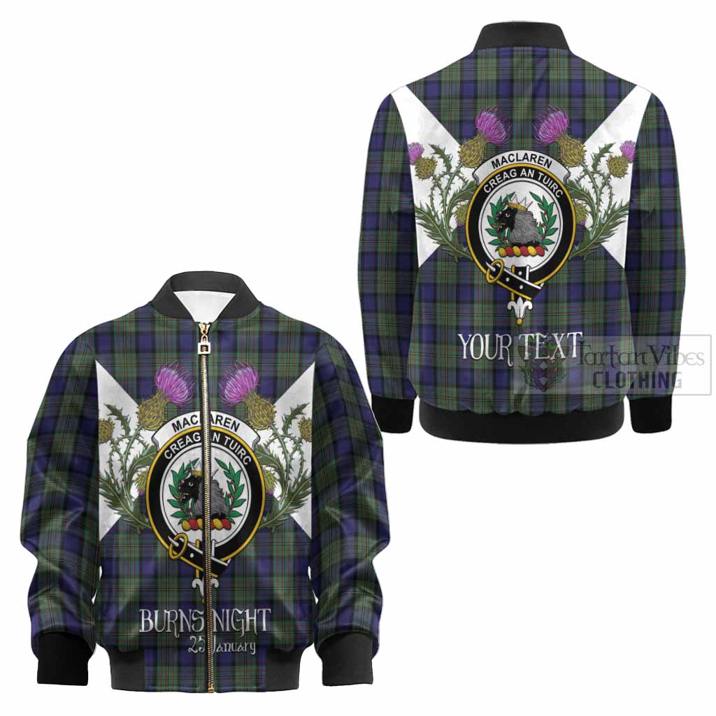 MacLaren (McLaren) Tartan Family Crest Kid Bomber Jacket Scottish Burns Night Thistle Floral
