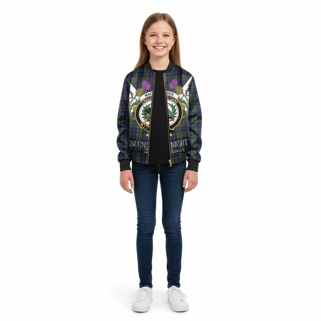MacLaren (McLaren) Tartan Family Crest Kid Bomber Jacket Scottish Burns Night Thistle Floral