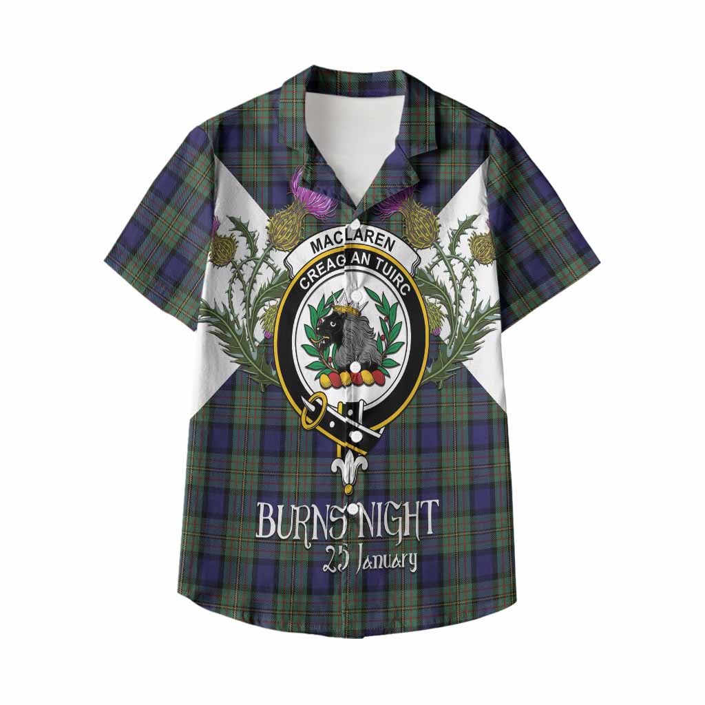 MacLaren (McLaren) Tartan Family Crest Kid Hawaiian Shirt Scottish Burns Night Thistle Floral