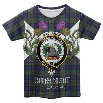 MacLaren (McLaren) Tartan Family Crest Kid T-shirt Scottish Burns Night Thistle Floral