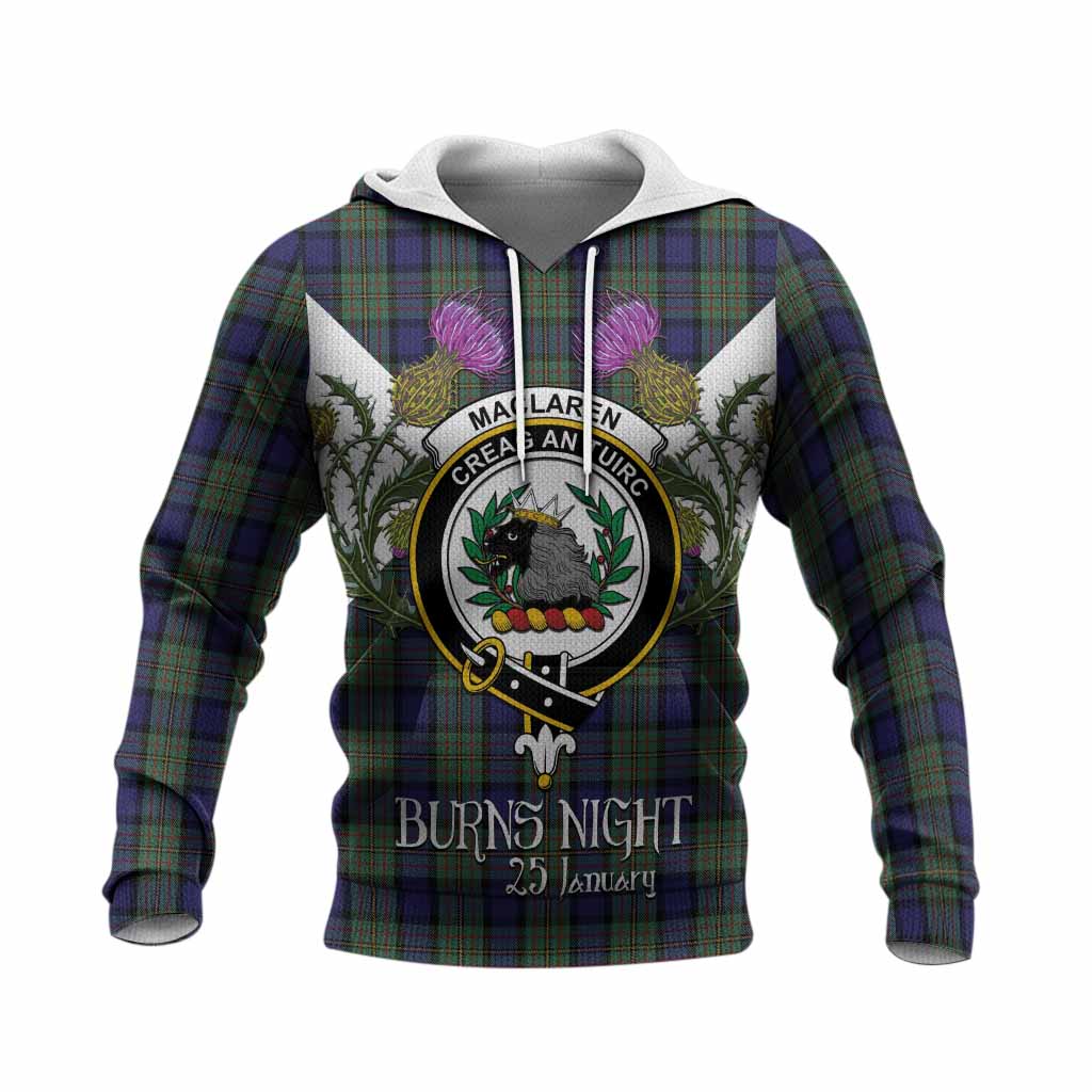 MacLaren (McLaren) Tartan Family Crest Knitted Hoodie Scottish Burns Night Thistle Floral